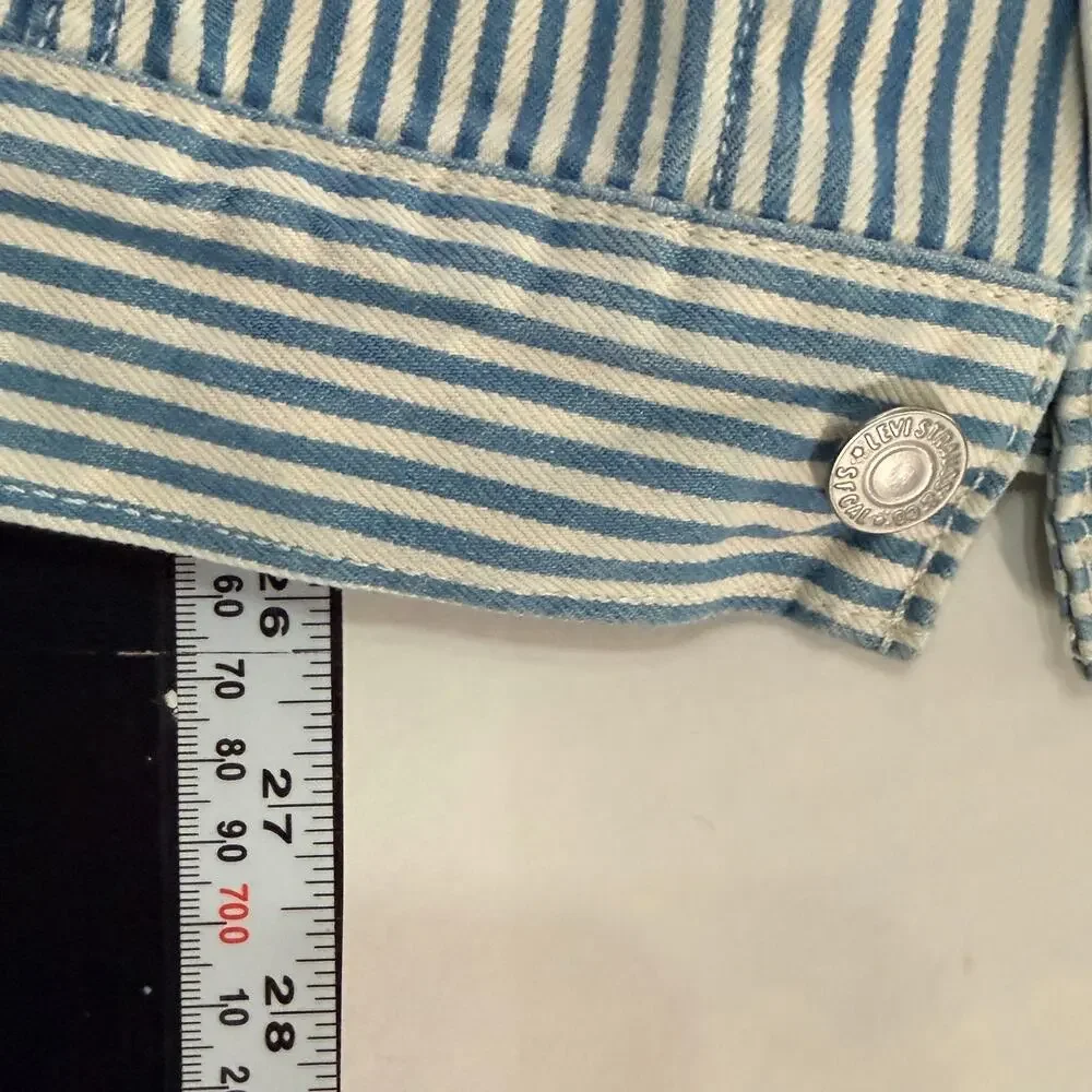 Levis 90s Inspired Original Trucker Jacket L Railroad Stripe Blue White
